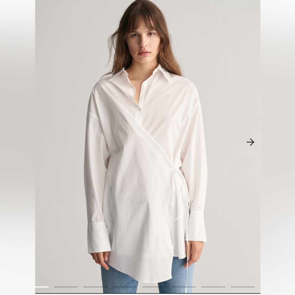 Gant Blue Oversized Asymmetrical Wrap Button Down Shirt